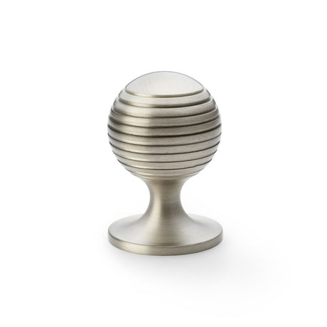 This is an image showing Alexander & Wilks Caesar Cupboard Knob on Round Rose - Satin Nickel - 38mm aw832-38-sn available to order from Trade Door Handles in Kendal, quick delivery and discounted prices.