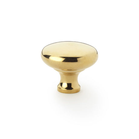 This is an image showing Alexander & Wilks Wade Round Cupboard Knob - Polished Brass - 38mm aw836-38-pb available to order from Trade Door Handles in Kendal, quick delivery and discounted prices.
