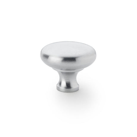 This is an image showing Alexander & Wilks Wade Round Cupboard Knob - Satin Chrome - 38mm aw836-38-sc available to order from Trade Door Handles in Kendal, quick delivery and discounted prices.