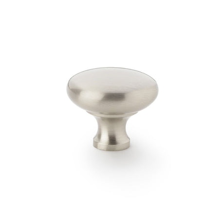 This is an image showing Alexander & Wilks Wade Round Cupboard Knob - Satin Nickel - 38mm aw836-38-sn available to order from Trade Door Handles in Kendal, quick delivery and discounted prices.