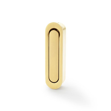 This is an image showing Alexander & Wilks Radius Sliding Door Edge Pull - Satin Brass PVD aw991sbpvd available to order from Trade Door Handles in Kendal, quick delivery and discounted prices.