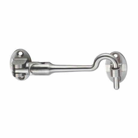 This is an image of a Eurospec - Silent Pattern Cabin Hook 100mm - Satin Stainless Steel that is availble to order from Trade Door Handles in Kendal.