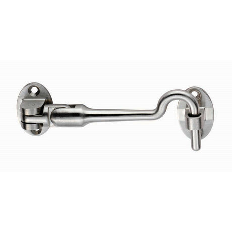 This is an image of a Eurospec - Silent Pattern Cabin Hook 150mm - Satin Stainless Steel that is availble to order from Trade Door Handles in Kendal.