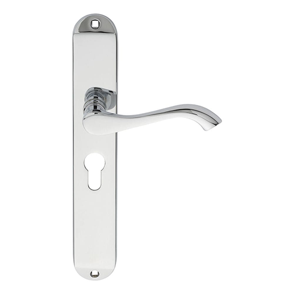 Carlisle Brass Door Furniture Polished Chrome / Euro Profile Lock Handles Carlisle Brass - Andros Lever on Euro Lock Long Backplate - Polished Chrome