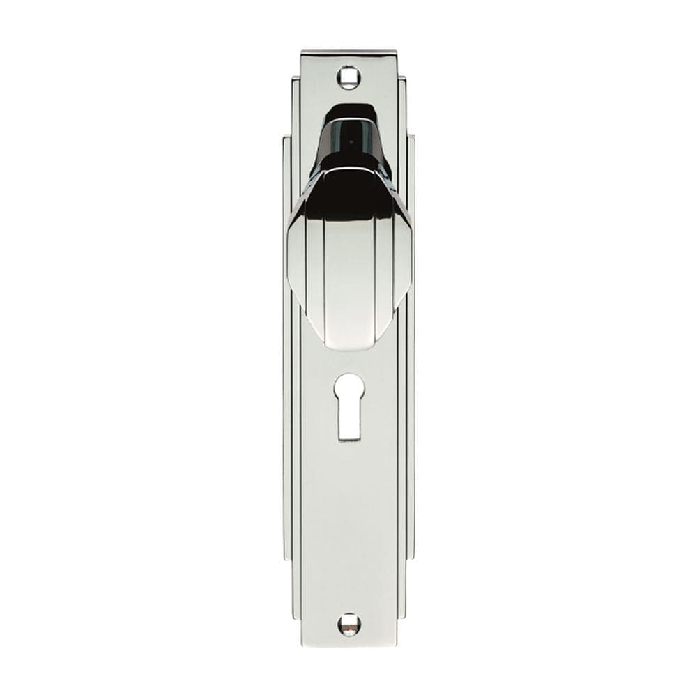 Carlisle Brass Door Furniture Polished Chrome / Std. Lock Handles Carlisle Brass - Art Deco Knob on Lock Backplate - Polished Chrome