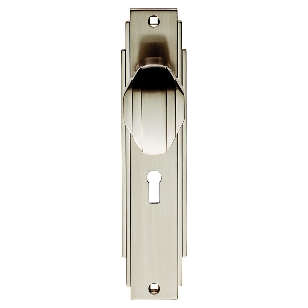 Carlisle Brass Door Furniture Satin Nickel / Std. Lock Handles Carlisle Brass - Art Deco Knob on Lock Backplate - Satin Nickel