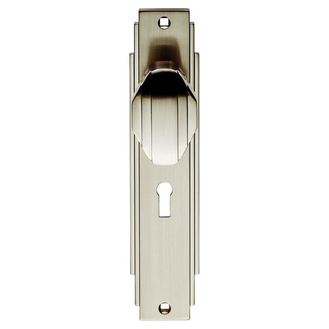 Carlisle Brass Door Furniture Satin Nickel / Std. Lock Handles Carlisle Brass - Art Deco Knob on Lock Backplate - Satin Nickel