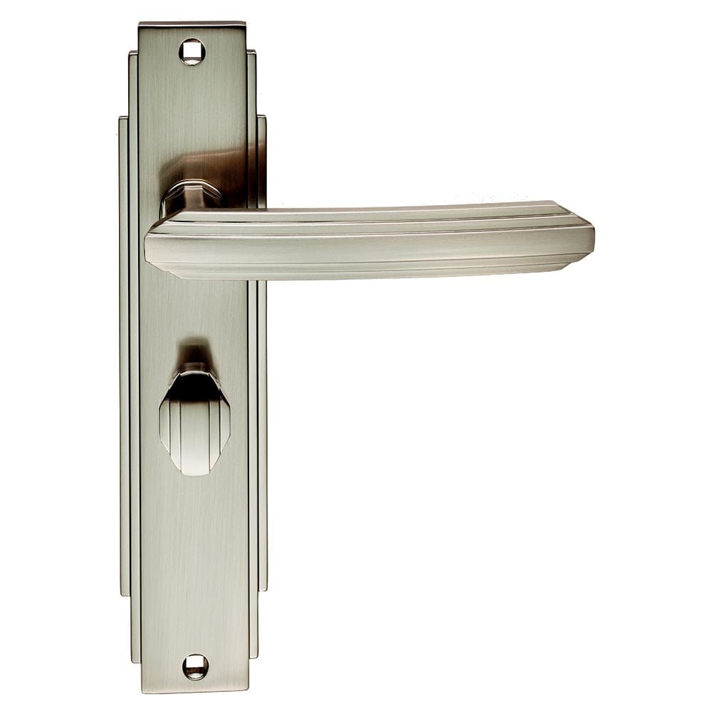Carlisle Brass Door Furniture Satin Nickel / Bathroom Lock Handles Carlisle Brass - Art Deco Lever on WC Backplate - Satin Nickel