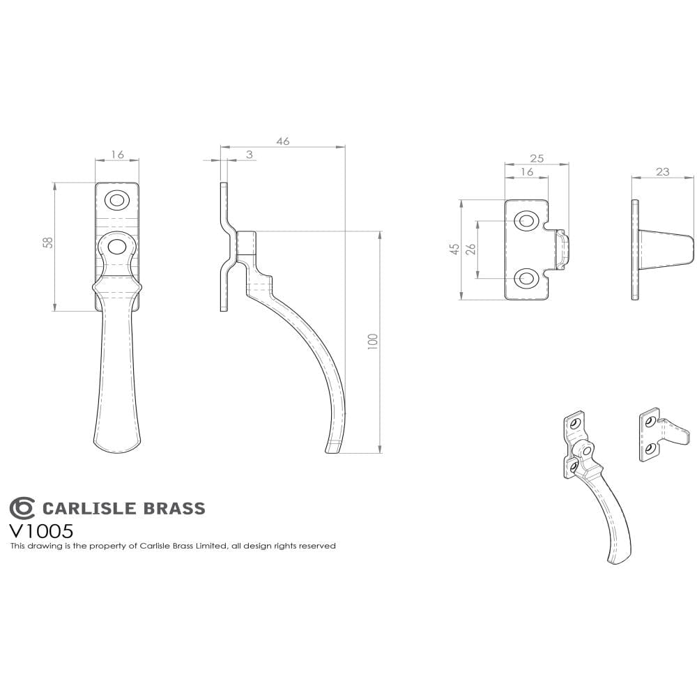 Carlisle Brass Window Furniture Satin Chrome / No / Wedge Carlisle Brass - Casement Fastener - Satin Chrome