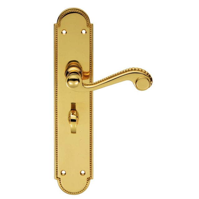 Carlisle Brass Door Furniture Polished Brass / Bathroom Lock Handles Carlisle Brass - Chesham Lever on Long WC Backplate - Polished Brass