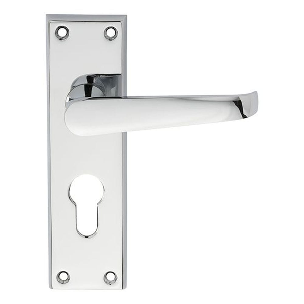 Carlisle Brass Door Furniture Polished Chrome / Euro Profile Lock Handles Carlisle Brass - Contract Victorian Lever on Euro Lock Backplate - Polished Chro