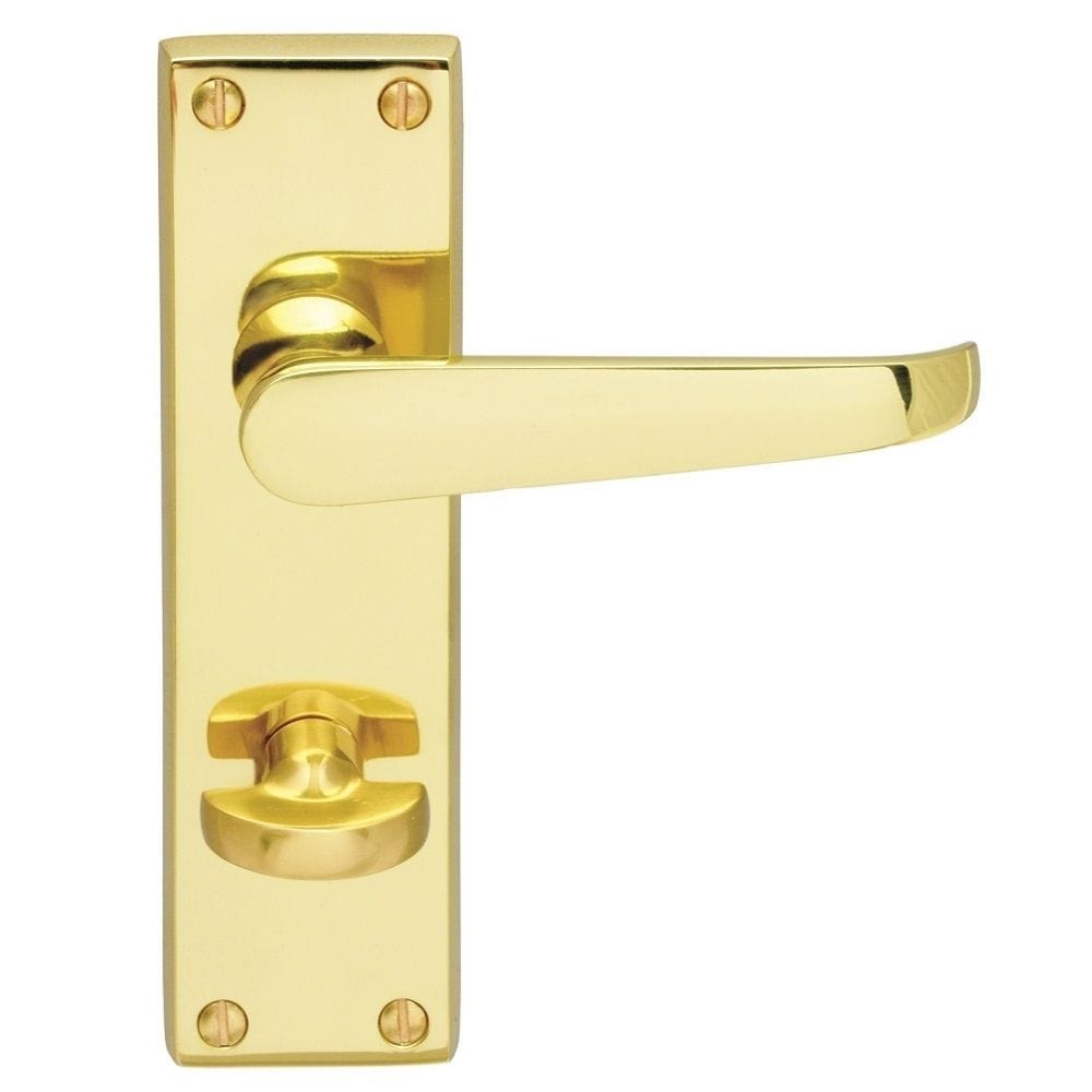 Carlisle Brass Door Furniture Polished Brass / Bathroom Lock Handles Carlisle Brass - Contract Victorian Lever on WC Backplate - Polished Brass