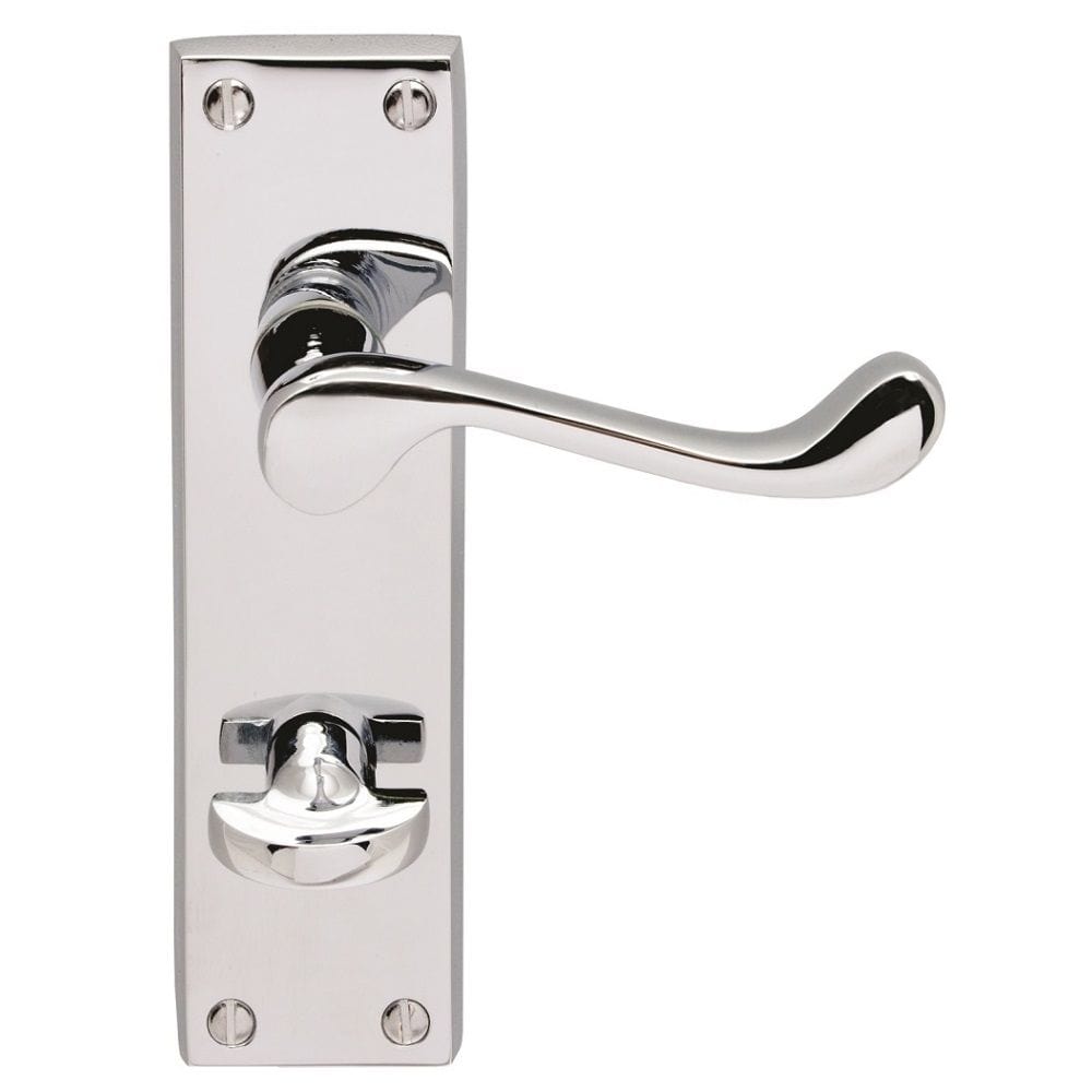 Carlisle Brass Door Furniture Polished Chrome / Bathroom Lock Handles Carlisle Brass - Contract Victorian Scroll Lever on WC Backplate - Polished Chro