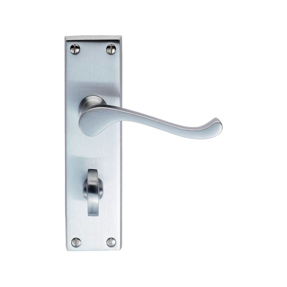 Carlisle Brass Door Furniture Satin Chrome / Bathroom Lock Handles Carlisle Brass - Contract Victorian Scroll Lever on WC Backplate - Satin Chrome
