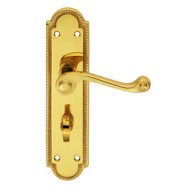Carlisle Brass Door Furniture Polished Brass / Bathroom Lock Handles Carlisle Brass - Georgian Lever on Shaped WC Backplate - Polished Brass
