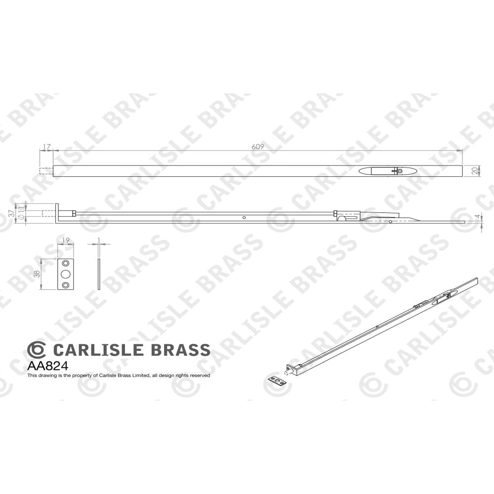 Carlisle Brass Accessories Polished Brass / Flush Bolts / 600mm Carlisle Brass - Lever Action Flush Bolt 609mm - Polished Brass
