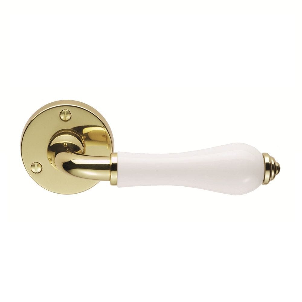 Carlisle Brass Door Furniture Plain White/Polished Brass / Round Rose Carlisle Brass - Porcelain Lever on Round Rose Plain White - Plain White/Polishe