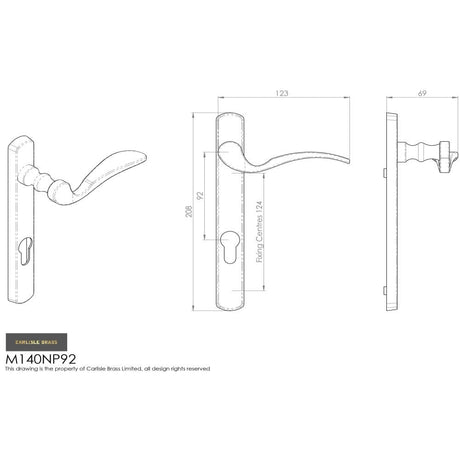 Carlisle Brass Door Furniture Black / Multi Point Lock Set / 92mm c/c Carlisle Brass - Scroll Lever on Narrow Plate R/H - Black