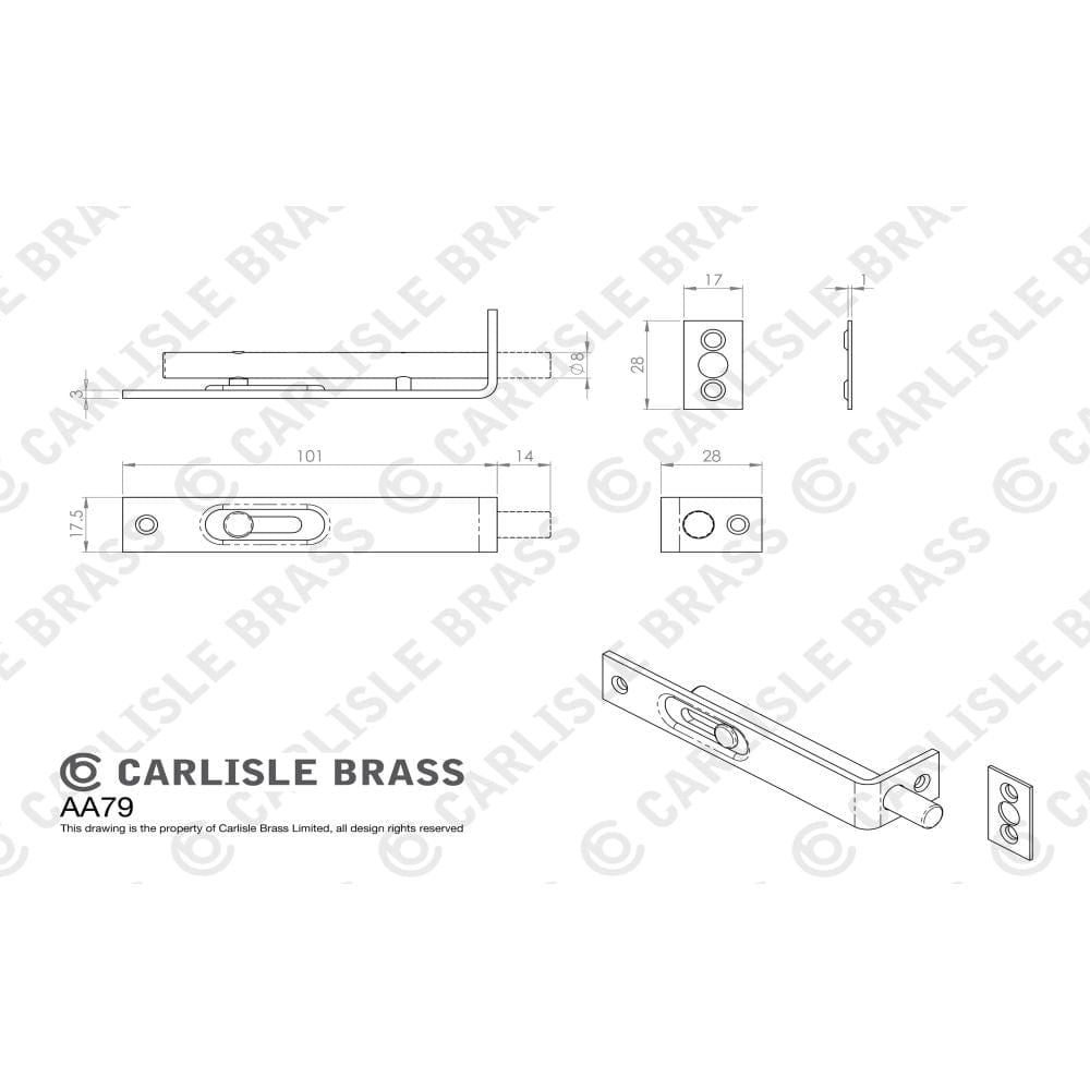 Carlisle Brass Accessories Satin Chrome / Flush Bolts Carlisle Brass - Sunk Slide Flush Bolt - Satin Chrome