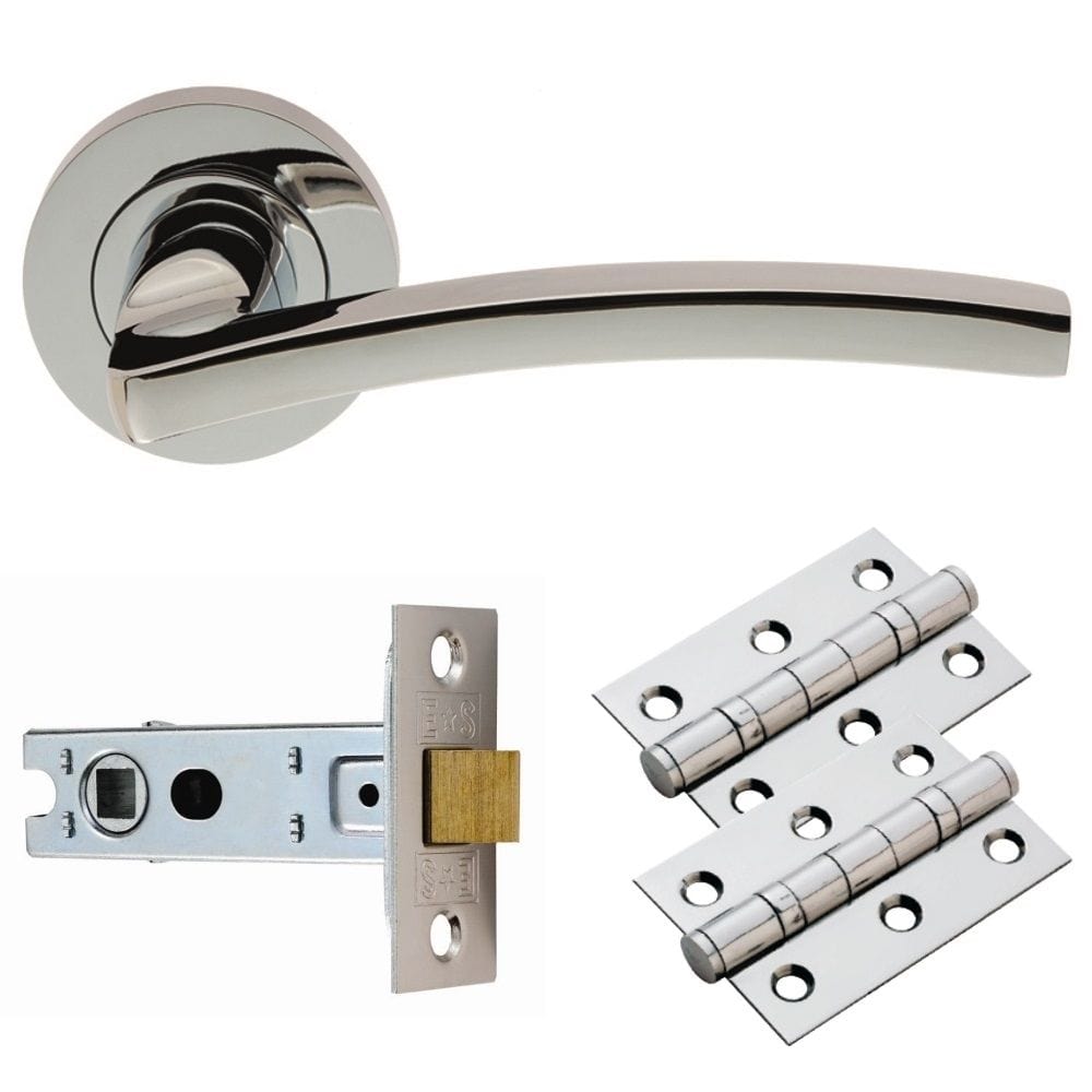 Carlisle Brass Door Furniture Polished Chrome / Handles, Hinges and Latch Pack Carlisle Brass - Tavira Lever on Rose Latch Pack - Polished Chrome