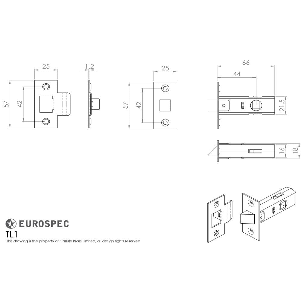 Carlisle Brass Locks & Latches Florentine Bronze / Tubular Mortice Latch / 2.5" Carlisle Brass - Tubular Latch 64mm - Florentine Bronze