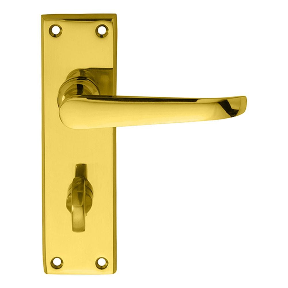 Carlisle Brass Door Furniture Polished Brass / Bathroom Lock Handles Carlisle Brass - Victorian Ascot Lever on WC Backplate - Polished Brass