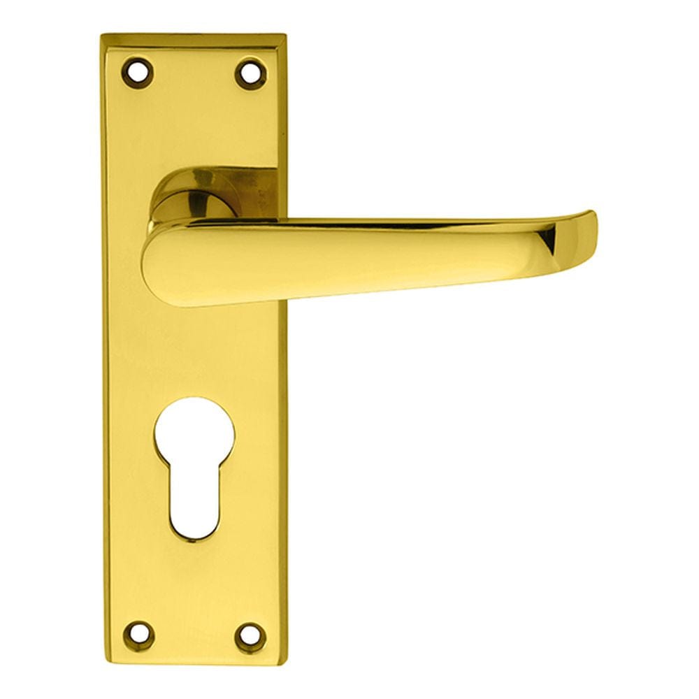 Carlisle Brass Door Furniture Polished Brass / Euro Profile Lock Handles Carlisle Brass - Victorian Lever on Euro Lock Backplate - Polished Brass