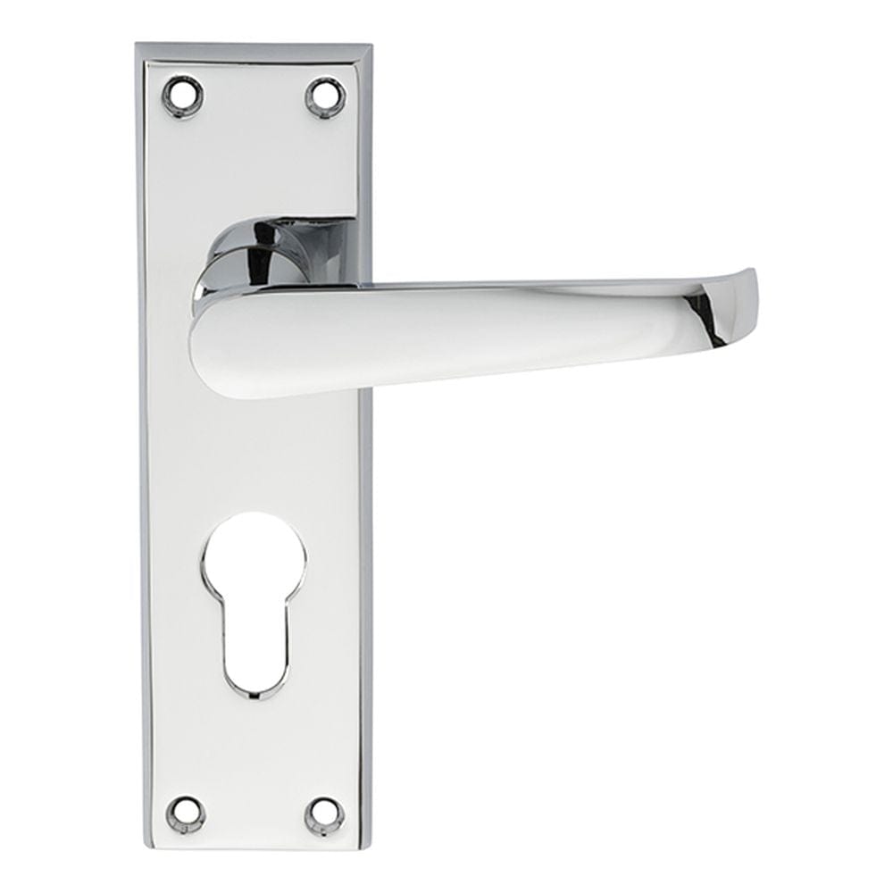 Carlisle Brass Door Furniture Polished Chrome / Euro Profile Lock Handles Carlisle Brass - Victorian Lever on Euro Lock Backplate - Polished Chrome