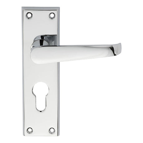 Carlisle Brass Door Furniture Polished Chrome / Euro Profile Lock Handles Carlisle Brass - Victorian Lever on Euro Lock Backplate - Polished Chrome
