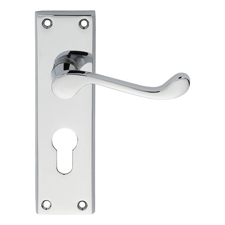 Carlisle Brass Door Furniture Polished Chrome / Euro Profile Lock Handles Carlisle Brass - Victorian Scroll Lever on Euro Lock Backplate - Polished Chrome