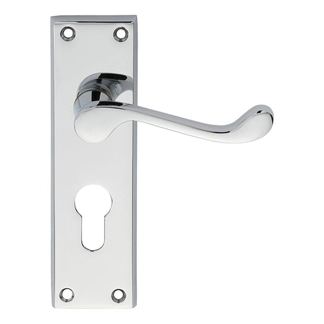 Carlisle Brass Door Furniture Polished Chrome / Euro Profile Lock Handles Carlisle Brass - Victorian Scroll Lever on Euro Lock Backplate - Polished Chrome