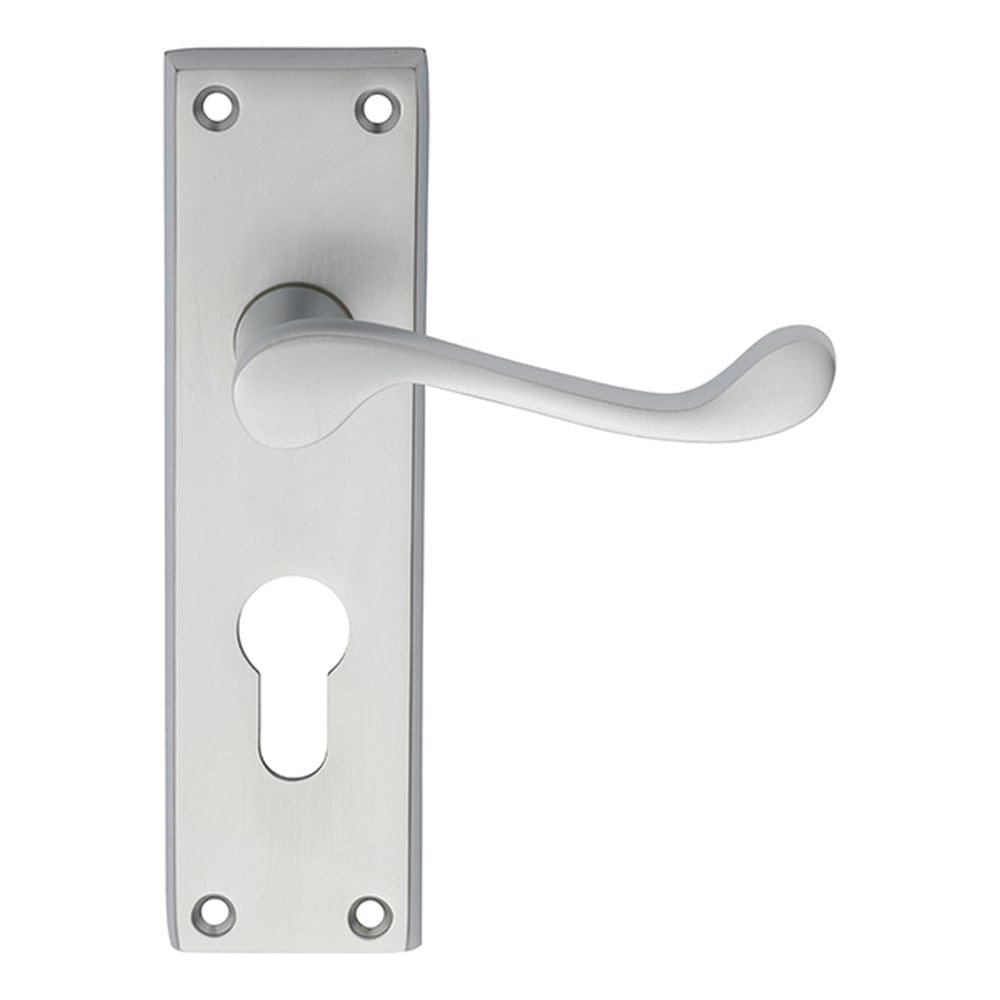 Carlisle Brass Door Furniture Satin Chrome / Euro Profile Lock Handles Carlisle Brass - Victorian Scroll Lever on Euro Lock Backplate - Satin Chrome