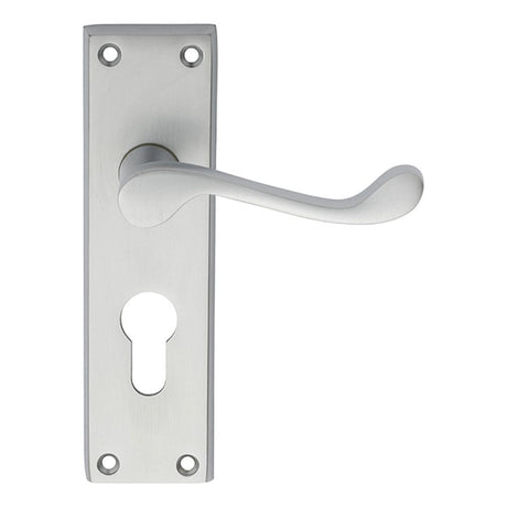 Carlisle Brass Door Furniture Satin Chrome / Euro Profile Lock Handles Carlisle Brass - Victorian Scroll Lever on Euro Lock Backplate - Satin Chrome