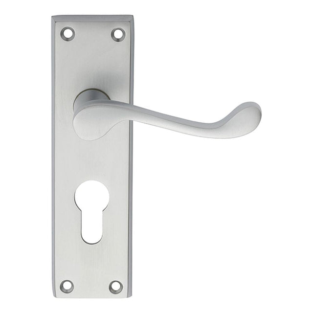 Carlisle Brass Door Furniture Satin Chrome / Euro Profile Lock Handles Carlisle Brass - Victorian Scroll Lever on Euro Lock Backplate - Satin Chrome
