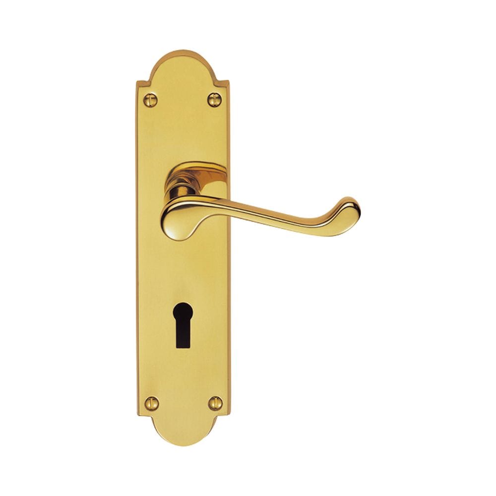 Carlisle Brass Door Furniture Polished Brass / Std. Lock Handles Carlisle Brass - Victorian Scroll Lever on Shaped Lock Backplate - Polished Bras