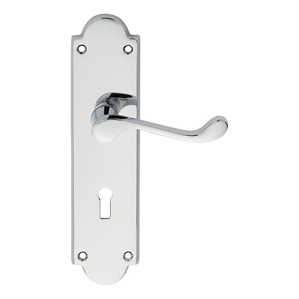 Carlisle Brass Door Furniture Polished Chrome / Std. Lock Handles Carlisle Brass - Victorian Scroll Lever on Shaped Lock Backplate - Polished Chro