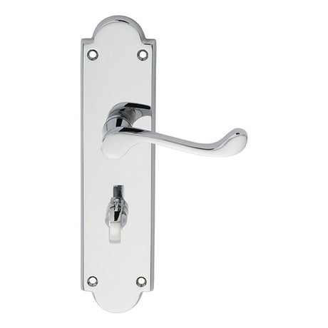 Carlisle Brass Door Furniture Polished Chrome / Bathroom Lock Handles Carlisle Brass - Victorian Scroll Lever on Shaped WC Backplate - Polished Chrome