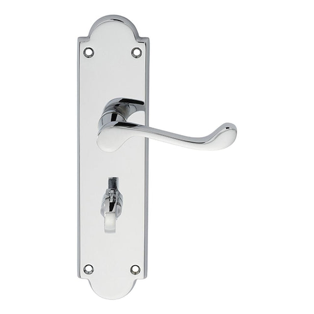 Carlisle Brass Door Furniture Polished Chrome / Bathroom Lock Handles Carlisle Brass - Victorian Scroll Lever on Shaped WC Backplate - Polished Chrome