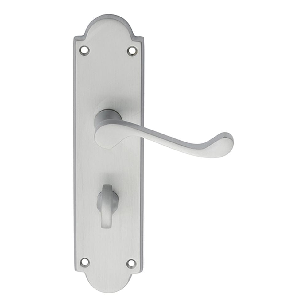 Carlisle Brass Door Furniture Satin Chrome / Bathroom Lock Handles Carlisle Brass - Victorian Scroll Lever on Shaped WC Backplate - Satin Chrome