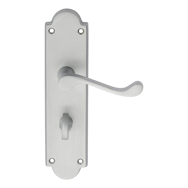 Carlisle Brass Door Furniture Satin Chrome / Bathroom Lock Handles Carlisle Brass - Victorian Scroll Lever on Shaped WC Backplate - Satin Chrome