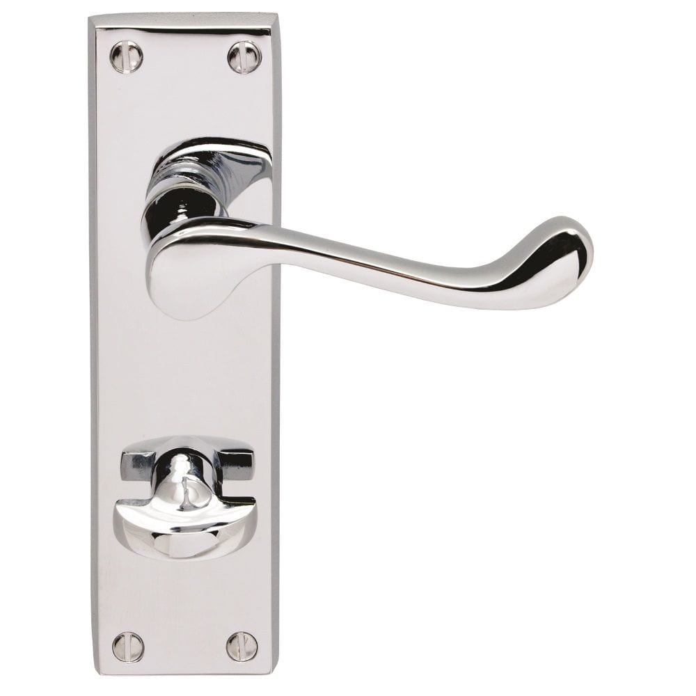 Carlisle Brass Door Furniture Polished Chrome / Bathroom Lock Handles Carlisle Brass - Victorian Scroll Lever on WC Backplate - Polished Chrome