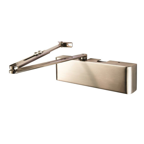 This is an image of a Eurospec - Full Cover Overhead Door Closer Variable Power 2-5 Satin - Satin Nick that is availble to order from Trade Door Handles in Kendal.