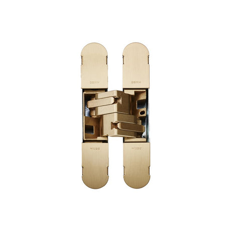 This is an image of a Eurospec - 100mm Ceam 3D Concealed Hinge 1130 - Galvanic Satin Brass that is availble to order from Trade Door Handles in Kendal.
