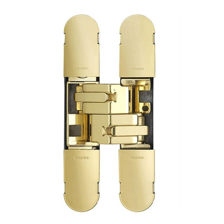 This is an image of a Eurospec - 100mm Ceam 3D Concealed Hinge 1130 - Brass Plated that is availble to order from Trade Door Handles in Kendal.