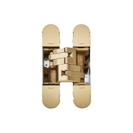 This is an image of a Eurospec - 100mm Ceam 3D Concealed Hinge 1131 - Galvanic Satin Brass that is availble to order from Trade Door Handles in Kendal.