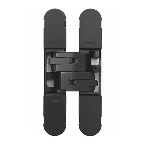 This is an image of a Eurospec - 100mm Ceam 3D Concealed Hinge 1230 - Matt Black that is availble to order from Trade Door Handles in Kendal.