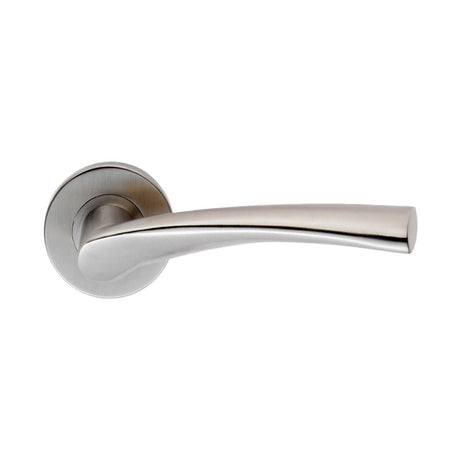 This is an image of a Eurospec - Designer Lever on Sprung Rose - Satin Stainless Steel that is availble to order from Trade Door Handles in Kendal.