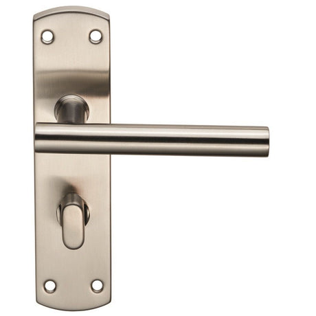 This is an image of a Eurospec - Steelworx Residential T Bar Lever on WC Backplate - Satin Stainless S that is availble to order from Trade Door Handles in Kendal.