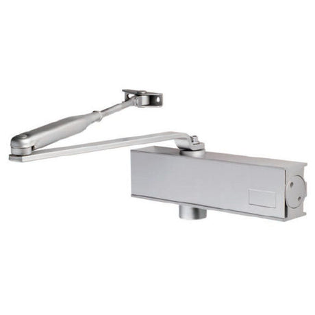 This is an image of a Eurospec - Overhead Door Closer Variable Power Size 2-4 - Silver that is availble to order from Trade Door Handles in Kendal.