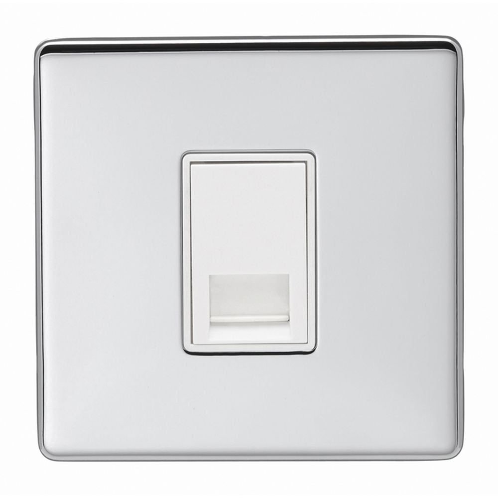 This is an image showing Eurolite Concealed 6mm Telephone Slave - Polished Chrome (With White Trim) ecpc1slw available to order from trade door handles, quick delivery and discounted prices.